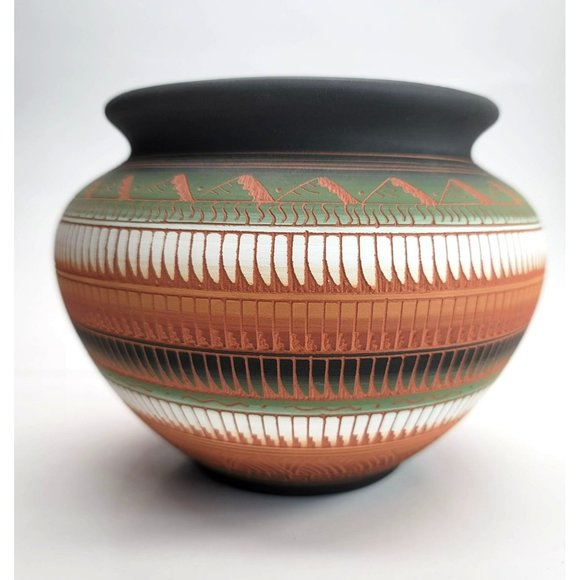 Native American Navajo Vase Pot by C. Buralli Terra Cotta Multi-Color 1996 DH606 - Picture 12 of 15
